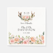 Serviette En Papier Charm rose Fleurs rousses Antlers Mariage Monogram (Devant)