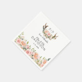 Serviette En Papier Charm rose Fleurs rousses Antlers Mariage Monogram (Coin)