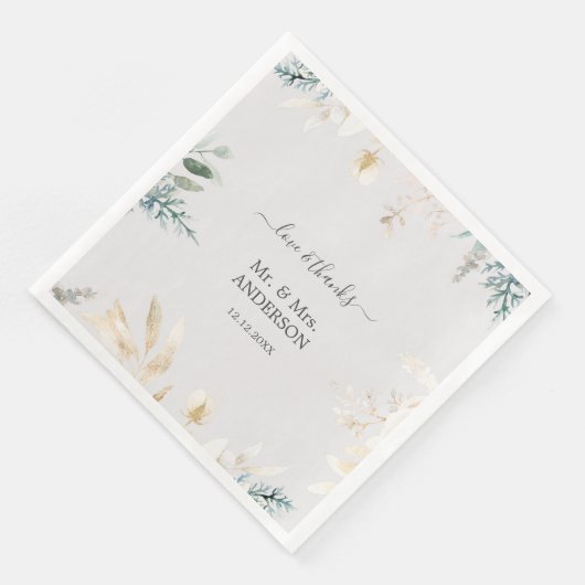 Serviette En Papier Charmant Aquarelle Verdure Mariage Or (Coin)
