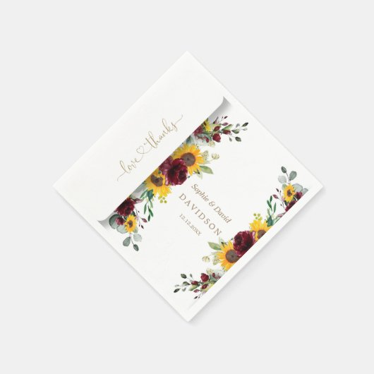 Serviette En Papier Charmant automne Bourgogne Rose Mariage tournesol (Coin)