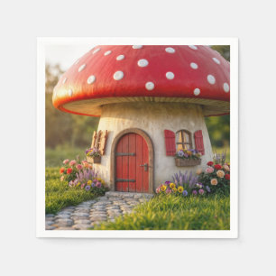 Serviette En Papier Charmant cottage champignon avec toit à pois