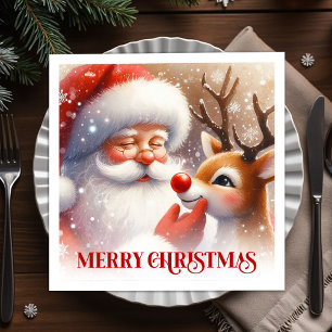 Serviette En Papier Charmant Père Noël Rudolph Soirée de Fêtes de Fin