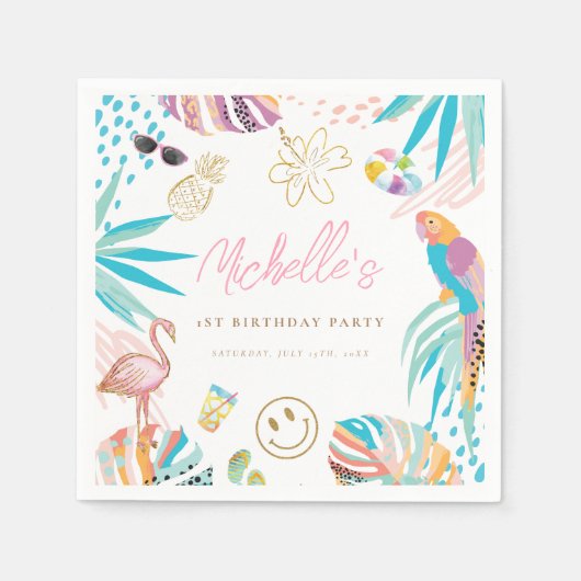 Serviette En Papier Charmant Tropical Thème Anniversaire (Devant)