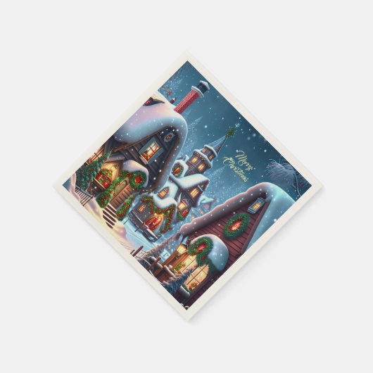 Serviette En Papier Charmant village de Noël enneigé sur mesure (Coin)