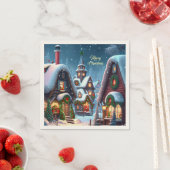 Serviette En Papier Charmant village de Noël enneigé sur mesure (En situation)