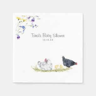 Serviette En Papier Charmante ferme rustique   Poulets et fleurs