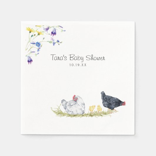 Serviette En Papier Charmante ferme rustique | Poulets et fleurs (Devant)