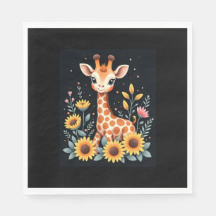 Serviette En Papier Charmante Giraffe Entourée De Fleurs Longues Manch