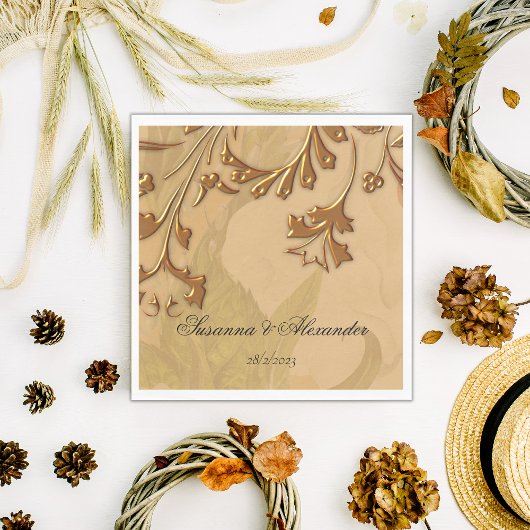 Serviette En Papier Charmante Peonies Boho et Mariage d'or