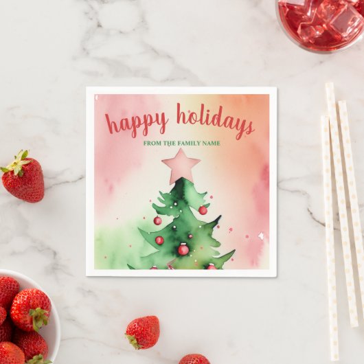 Serviette En Papier Charmante Pine Tree & Red Ornaming Holiday (En situation)