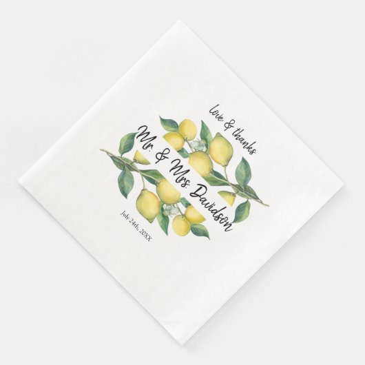 Serviette En Papier Charme Aquarelle Citron Mariage tropical (Coin)