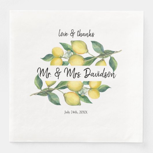 Serviette En Papier Charme Aquarelle Citron Mariage tropical (Devant)