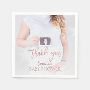 Serviette En Papier Charme Baby shower photo Rose Merci or 