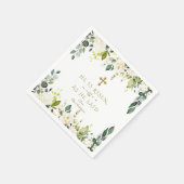 Serviette En Papier Charme Blanc Fleurs De Crème Il Est Ressuscité Or  (Coin)