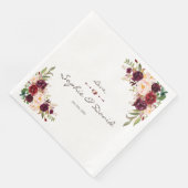 Serviette En Papier Charme Bourgogne Rouge Marsala Floral Mariage (Coin)