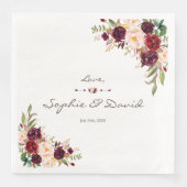 Serviette En Papier Charme Bourgogne Rouge Marsala Floral Mariage (Devant)