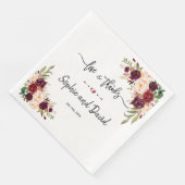 Serviette En Papier Charme Bourgogne Rouge Marsala Floral Mariage (Coin)