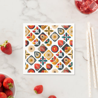 Serviette En Papier Charme de Mosaïque Florale Folk Retro