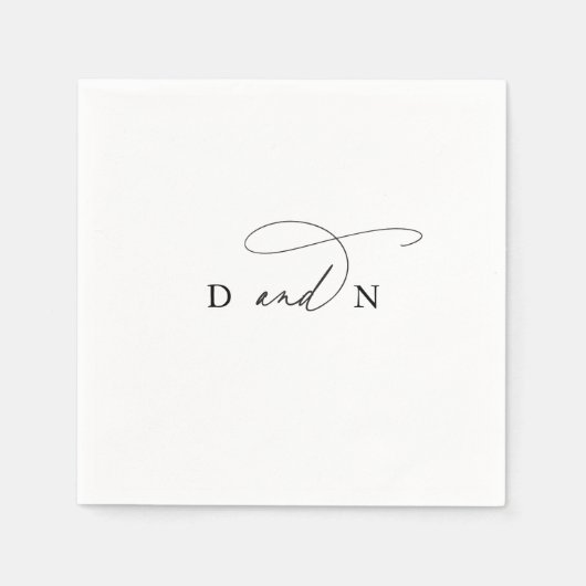 Serviette En Papier Charme élégant Mariage Monogramme noir et blanc (Devant)