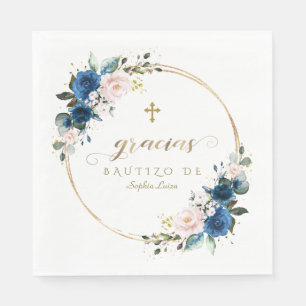 Serviette En Papier Charme Espagnol Blush Fleurs Bleues Or Girl Bautiz