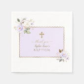 Serviette En Papier Charme Fleurs d'or violet clair Baptême (Devant)
