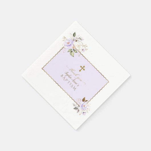 Serviette En Papier Charme Fleurs d'or violet clair Baptême (Coin)