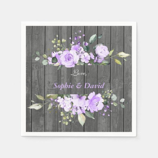 Serviette En Papier Charme Lavande Floral Grange Mariage en bois (Devant)
