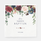 Serviette En Papier Charme Merlot Marine Bleu Floral Baptême (Devant)