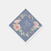 Serviette En Papier Charme rose Floral Dusty Blue Mariage (Coin)