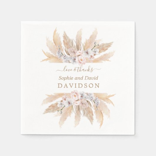 Serviette En Papier Charme Roses Blanches Pampas Grass Mariage serviet (Devant)
