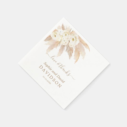 Serviette En Papier Charme Roses Blanches Pampas Mariage en herbe (Coin)