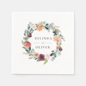 Serviette En Papier Charme rustique Bourgogne Blush rose Mariage Flora (Devant)