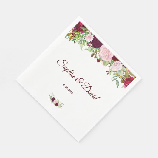 Serviette En Papier Charme Rustique Bourgogne Marsala Floral Mariage (Coin)