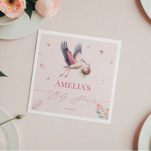 Serviette En Papier Charming Baby shower de cigogne rose serviettes
