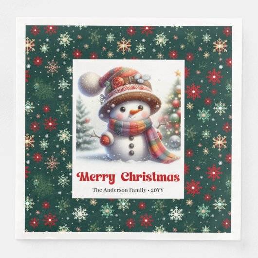 Serviette En Papier Charming Christmas snowman with snowflakes kids  (Devant)