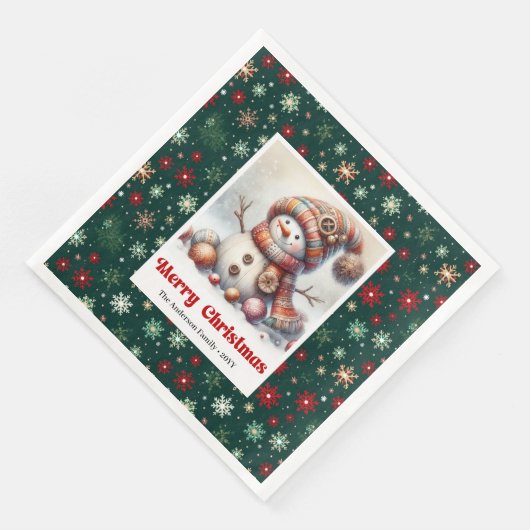Serviette En Papier Charming funny snowman with snowflakes kids napkin (Coin)