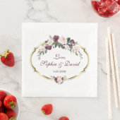 Serviette En Papier Charming or Bourgogne Blush Floral Mariage (En situation)