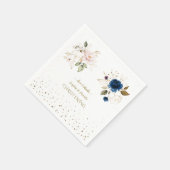 Serviette En Papier Charming Rose Blue Gold Flowers Twins Christening (Coin)