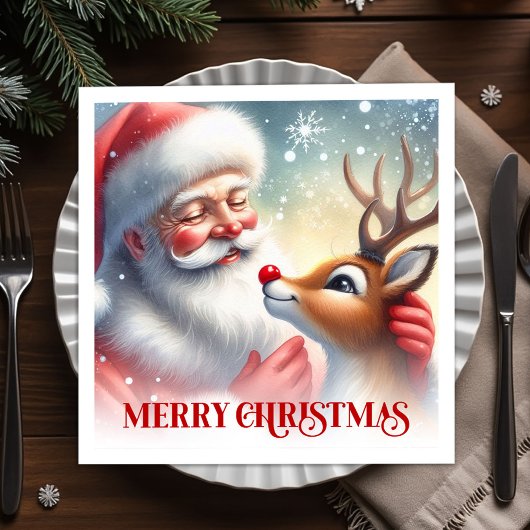 Serviette En Papier Charming Santa Claus Rudolph Holiday Napkins Dinne