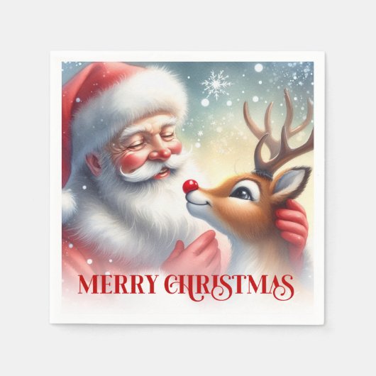Serviette En Papier Charming Santa Claus Rudolph Holiday Napkins Dinne (Devant)