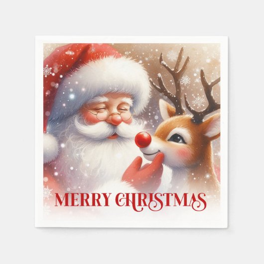 Serviette En Papier Charming Santa Claus Rudolph Holiday Party Dinner  (Devant)
