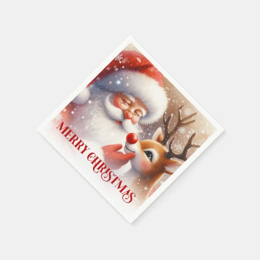 Serviette En Papier Charming Santa Claus Rudolph Holiday Party Dinner  (Coin)