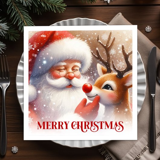 Serviette En Papier Charming Santa Claus Rudolph Holiday Party Dinner 