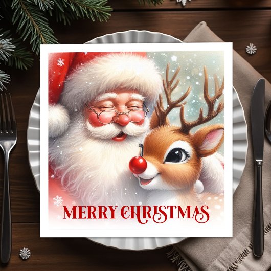 Serviette En Papier Charming Santa Rudolph Holiday Dinner Napkins
