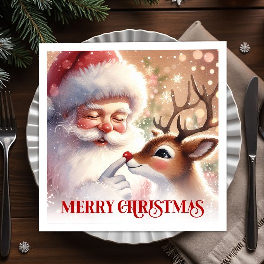 Serviette En Papier Charming Santa Rudolph Holiday Napkins Christmas