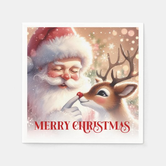 Serviette En Papier Charming Santa Rudolph Holiday Napkins Christmas (Devant)