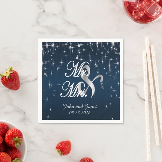 Serviette En Papier Charming Star Struck Mariage | bleu marine (En situation)