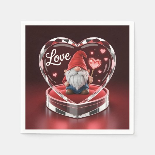 Serviette En Papier Charming Valentine Gnome in Crystal Heart Display  (Devant)