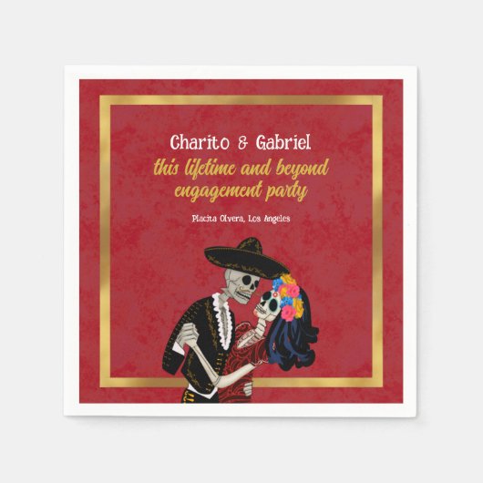 Serviette En Papier Charro et Catrina Crânes à sucre dansant rouge (Devant)