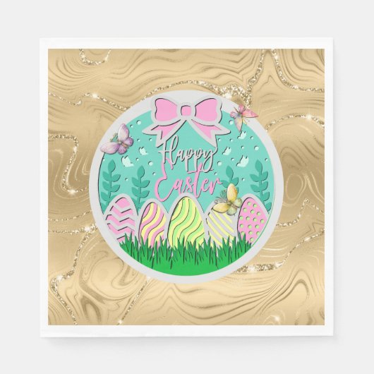 Serviette En Papier Chasse aux oeufs de Pâques mignonne et papillons c (Devant)